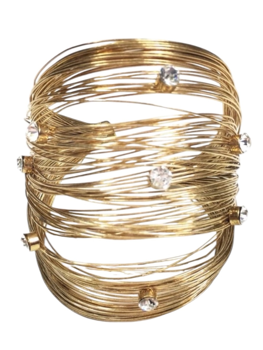 Gold Tone Wire Cuff Bracelet with Rhinestones